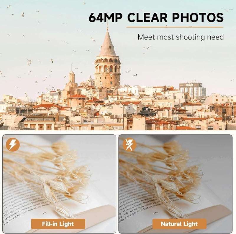 VETEK Mini Keychain Camera 4K 64MP Vintage Digital Camera,Pocket Retro Nostalgia Video Camera with LED Light and 32G Micro SD Card, Suitable for Teenagers, Adults, Kids, and Photography Beginners Black - Image 4